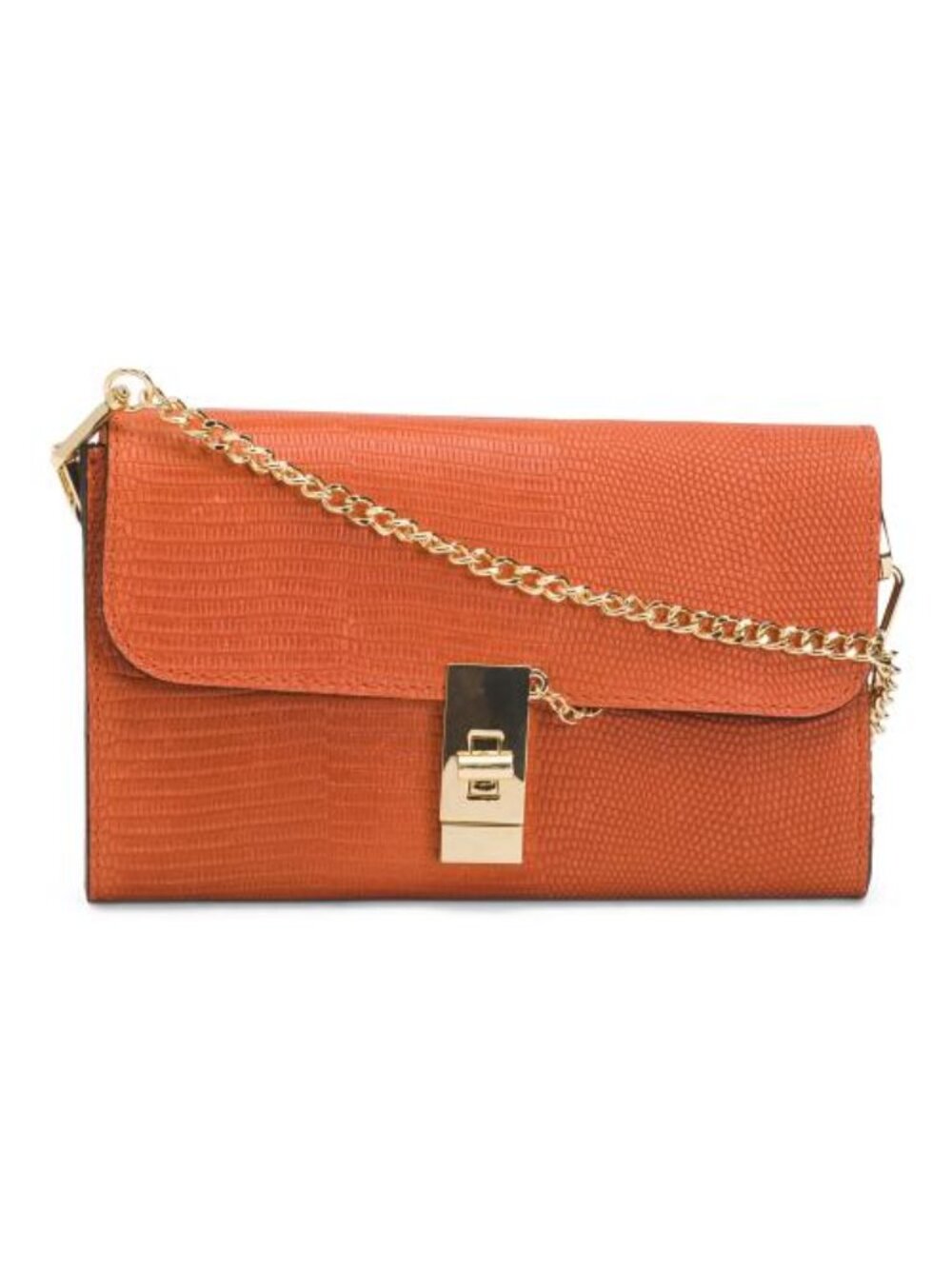 VIOLA CASTELLANI Made In Italy Leather Bar Turnlock Lizard Clutch